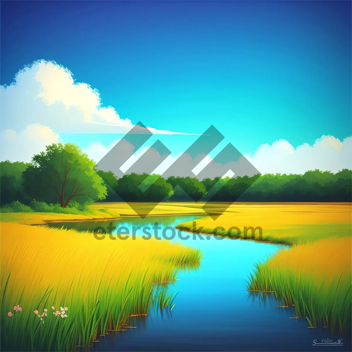 Picture of Serene Summer Sky Over Vibrant Meadow