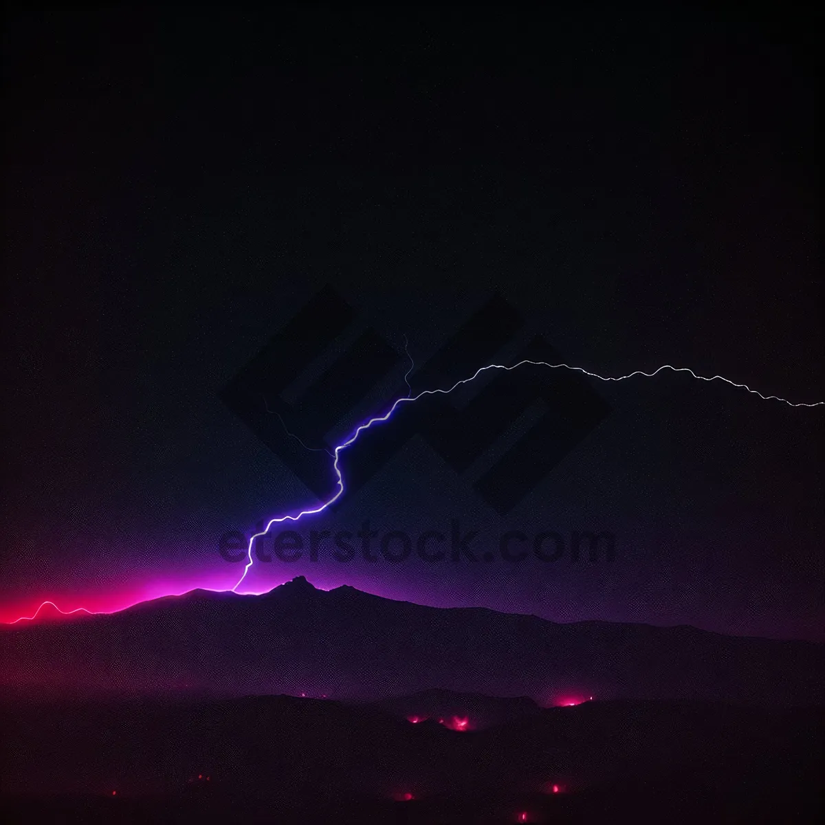 Picture of Dramatic Night Sky Lightning Storm Over Volcano