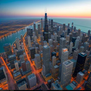 Urban Twilight: Majestic Skyscrapers Illuminate the City