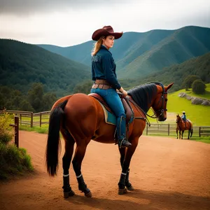 Rider on Stallion galloping through Ranch