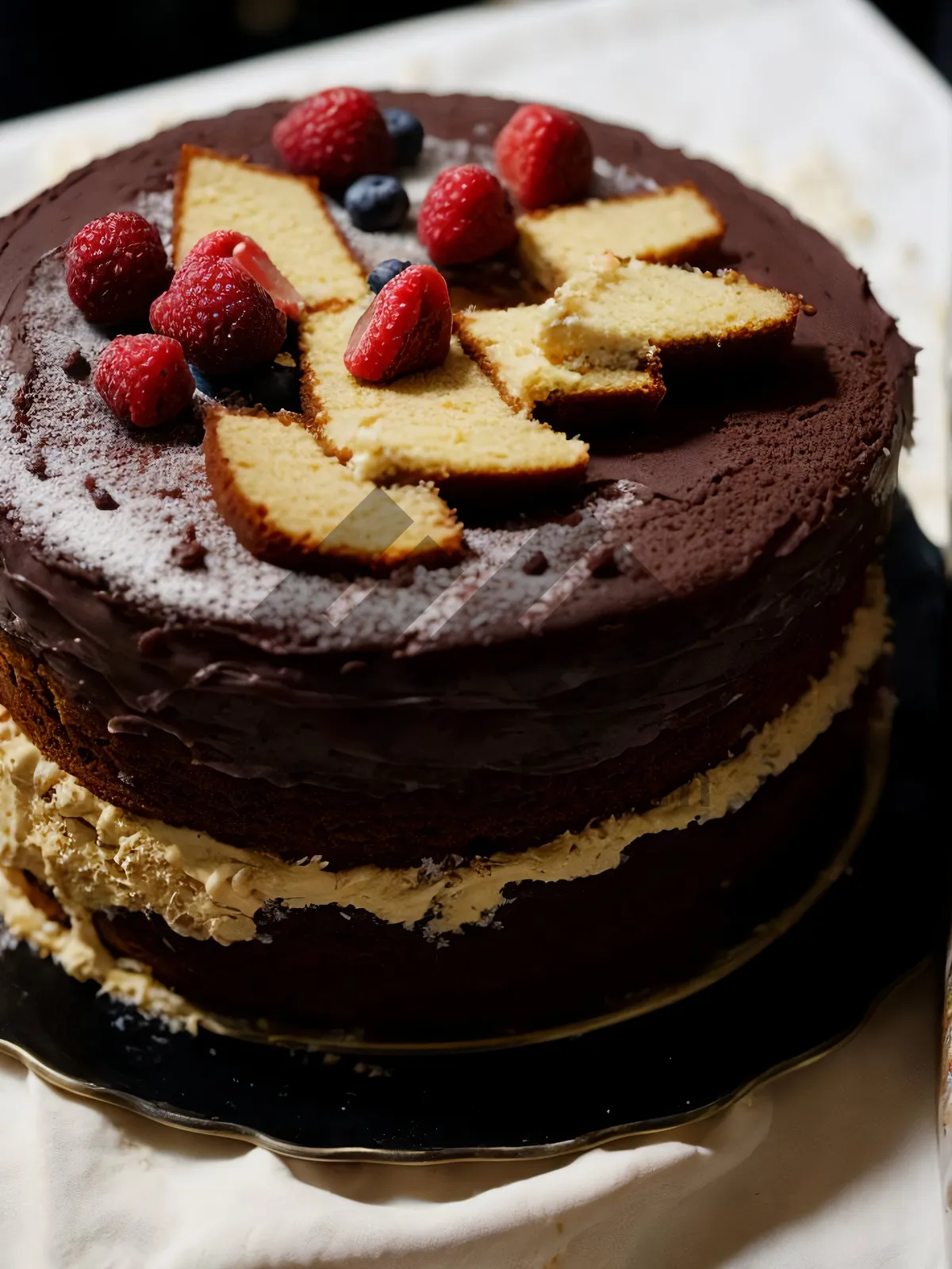 Picture of Delicious Chocolate Berry Cake with Fresh Mint