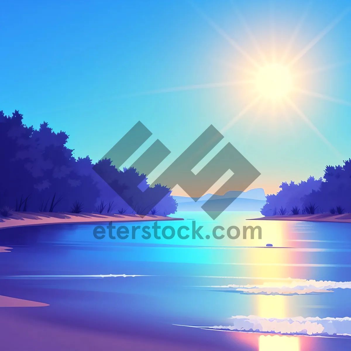 Picture of Vibrant Sky Sunset over Water with Laser Lights