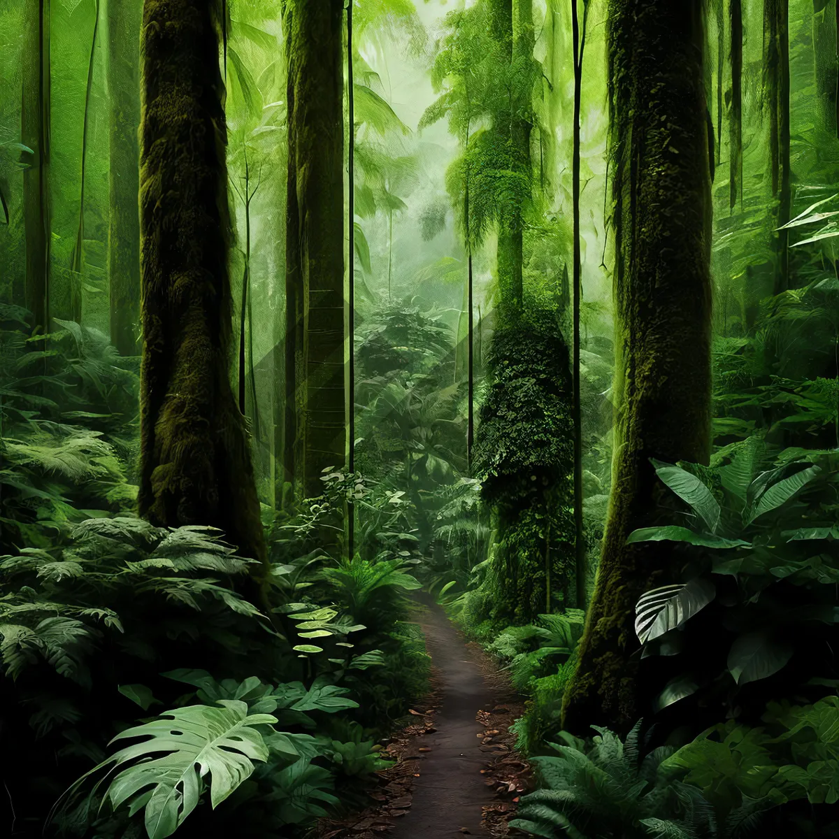 Picture of Serene Forest Path amidst Lush Summer Foliage