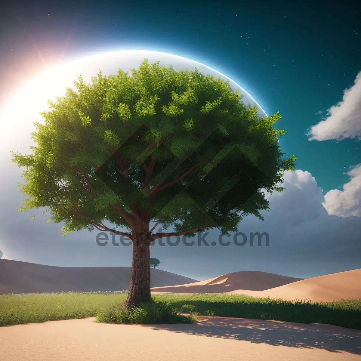 Picture of Serene summer sky over lush green meadow