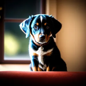 Adorable Canine Companion Sitting - Purebred Black Brown Doggy Portrait