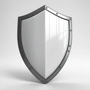 Shiny metal shield emblem with button icon