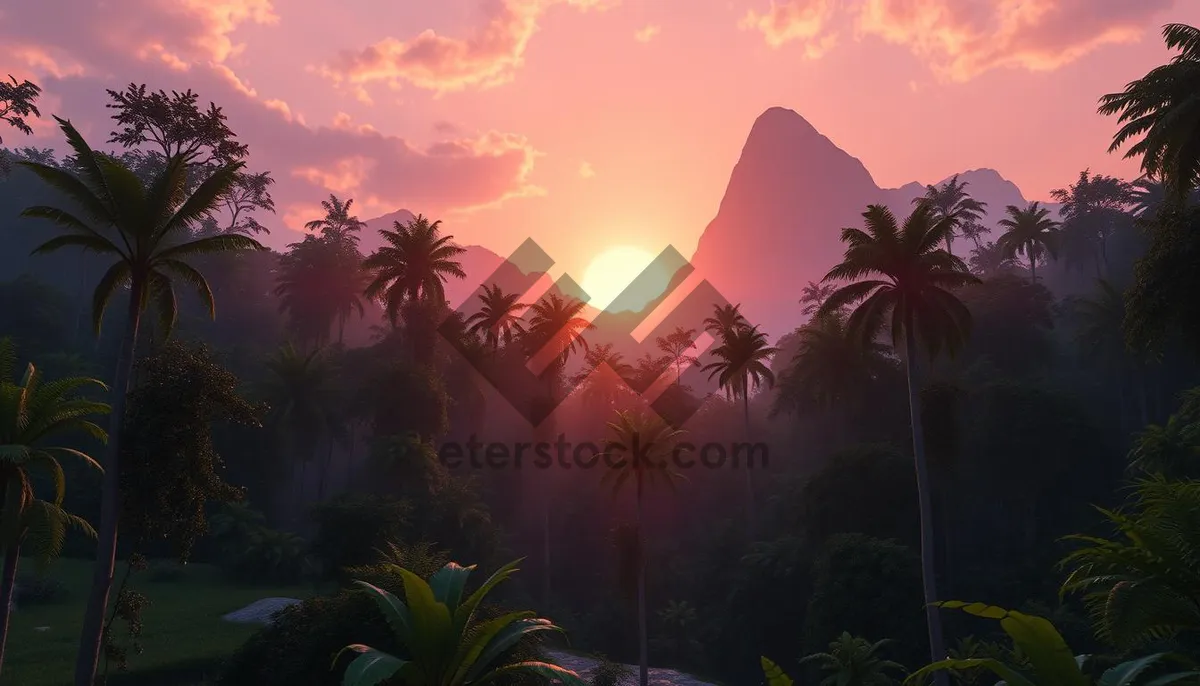 Picture of Sunset silhouette at tropical beach resort