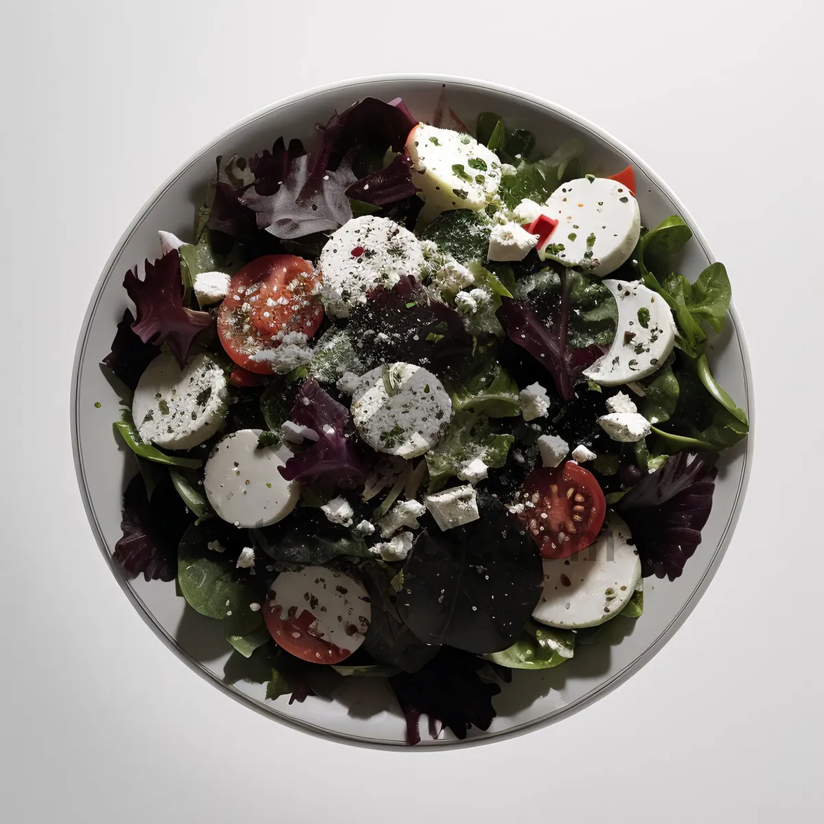 Picture of Gourmet salad with fresh vegetables and cheese slice