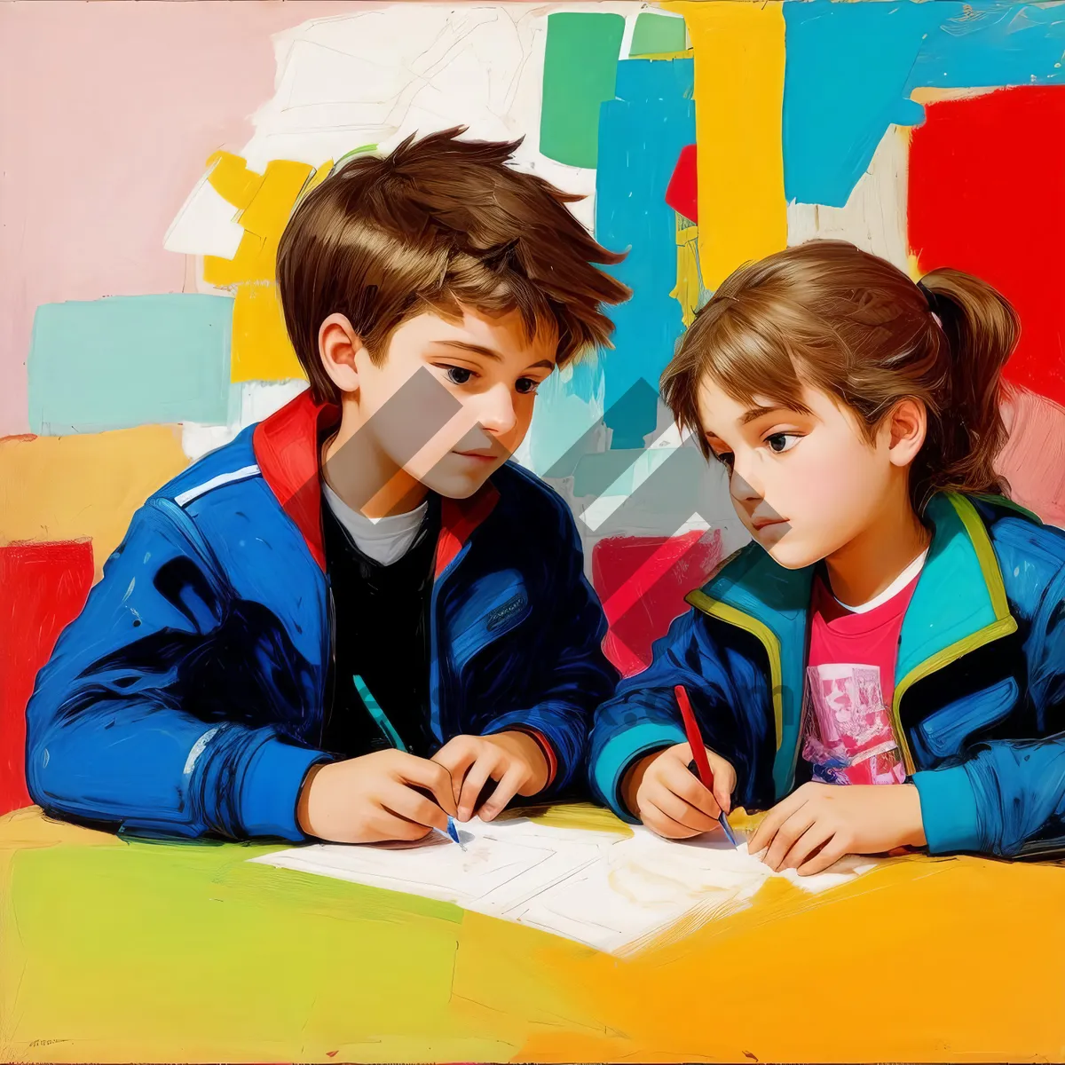 Picture of Smiling friends studying together in a classroom