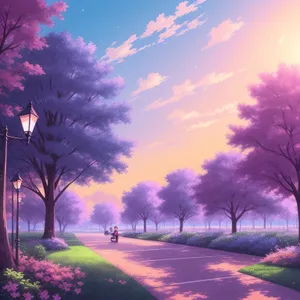 Vibrant Summer Sunset over Lush Meadow and Tree