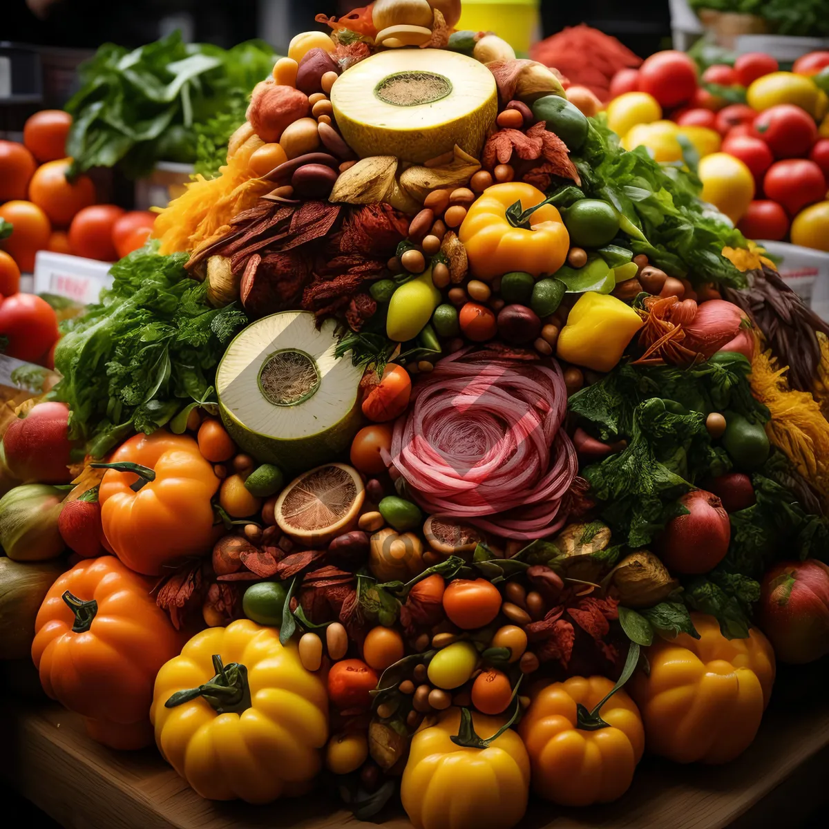 Picture of Fresh Vegetable Salad with Mixed Fruits and Veggies