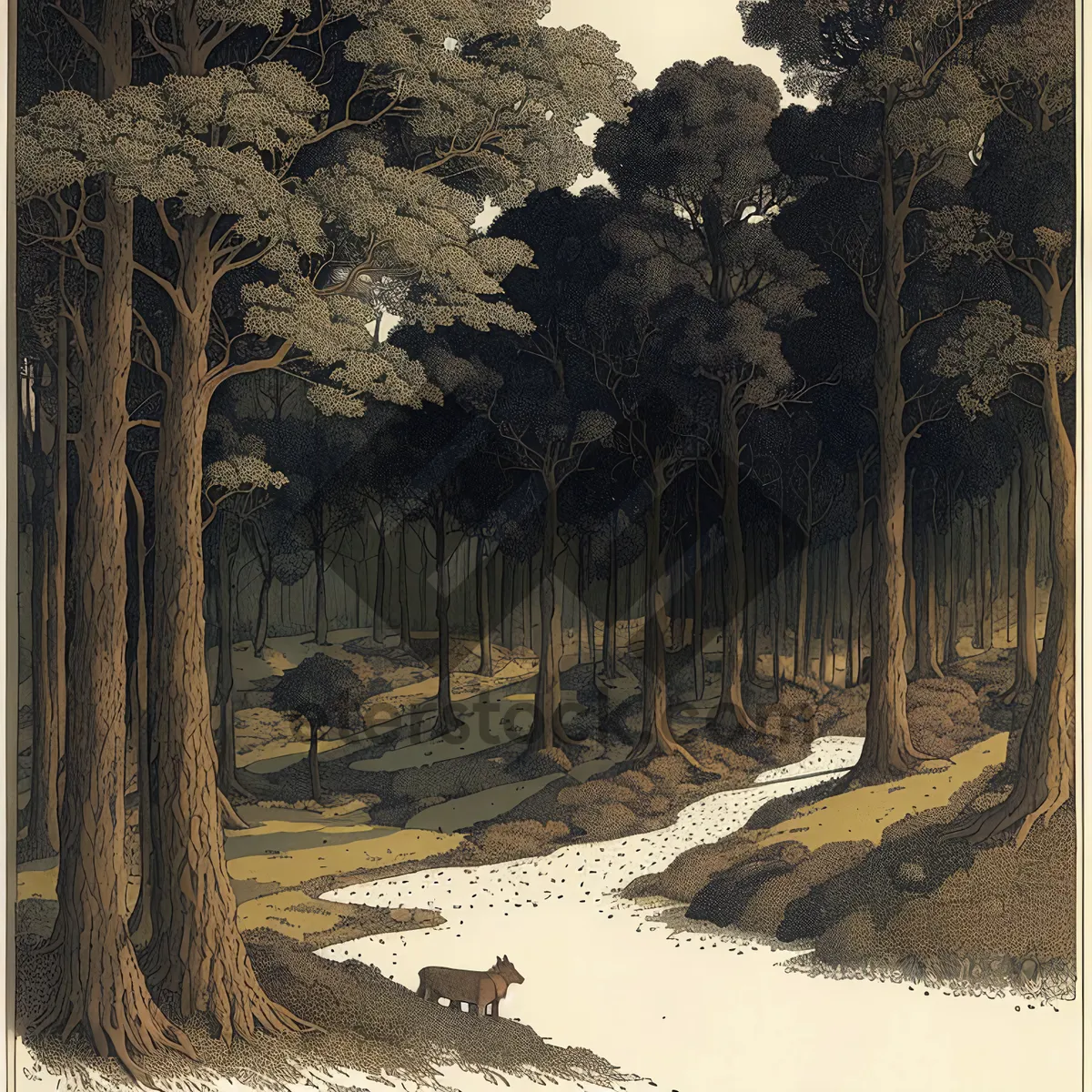 Picture of Snowy Autumn Forest River Scenery