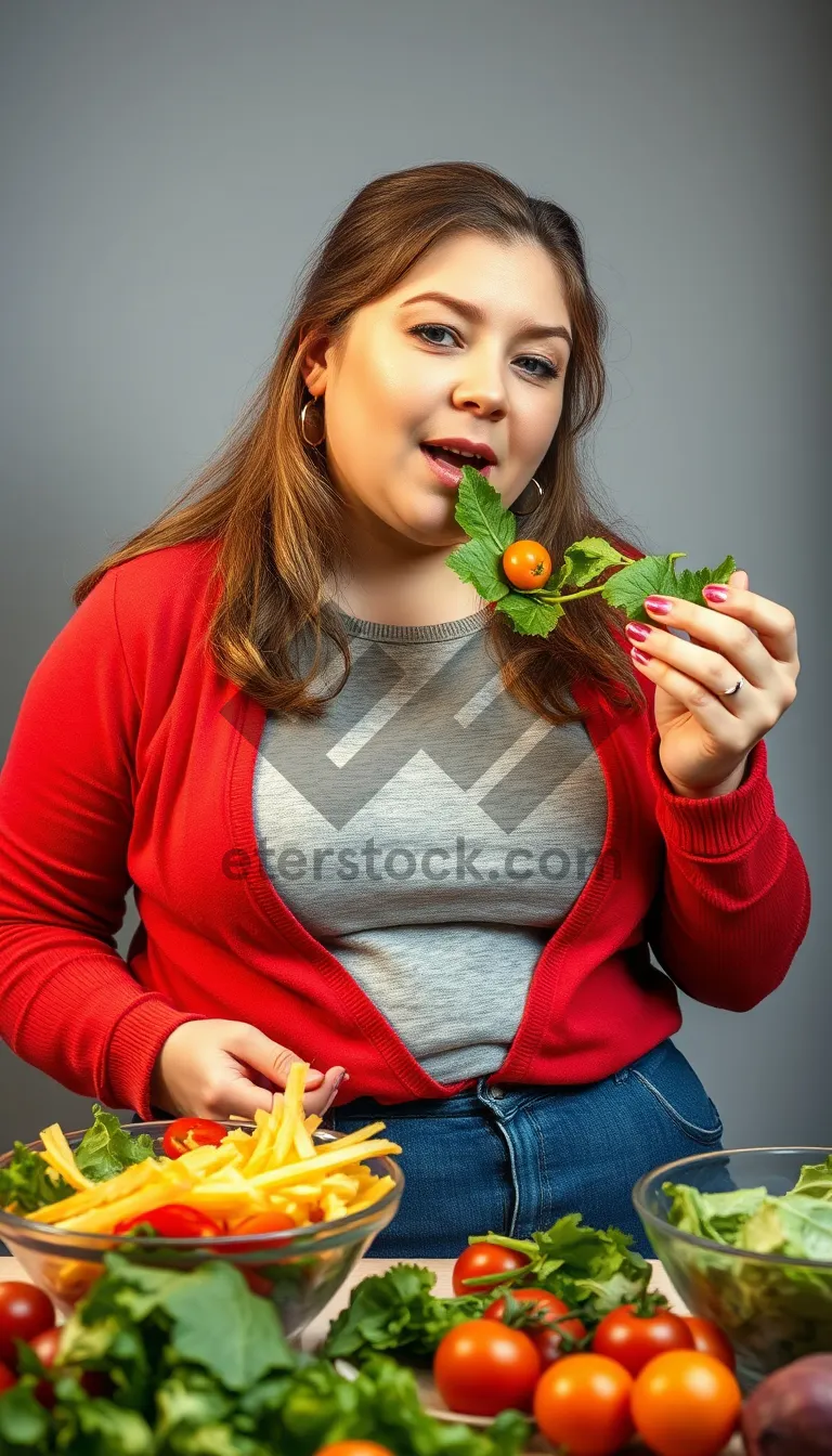 Picture of Happy woman holding fresh apple and smiling