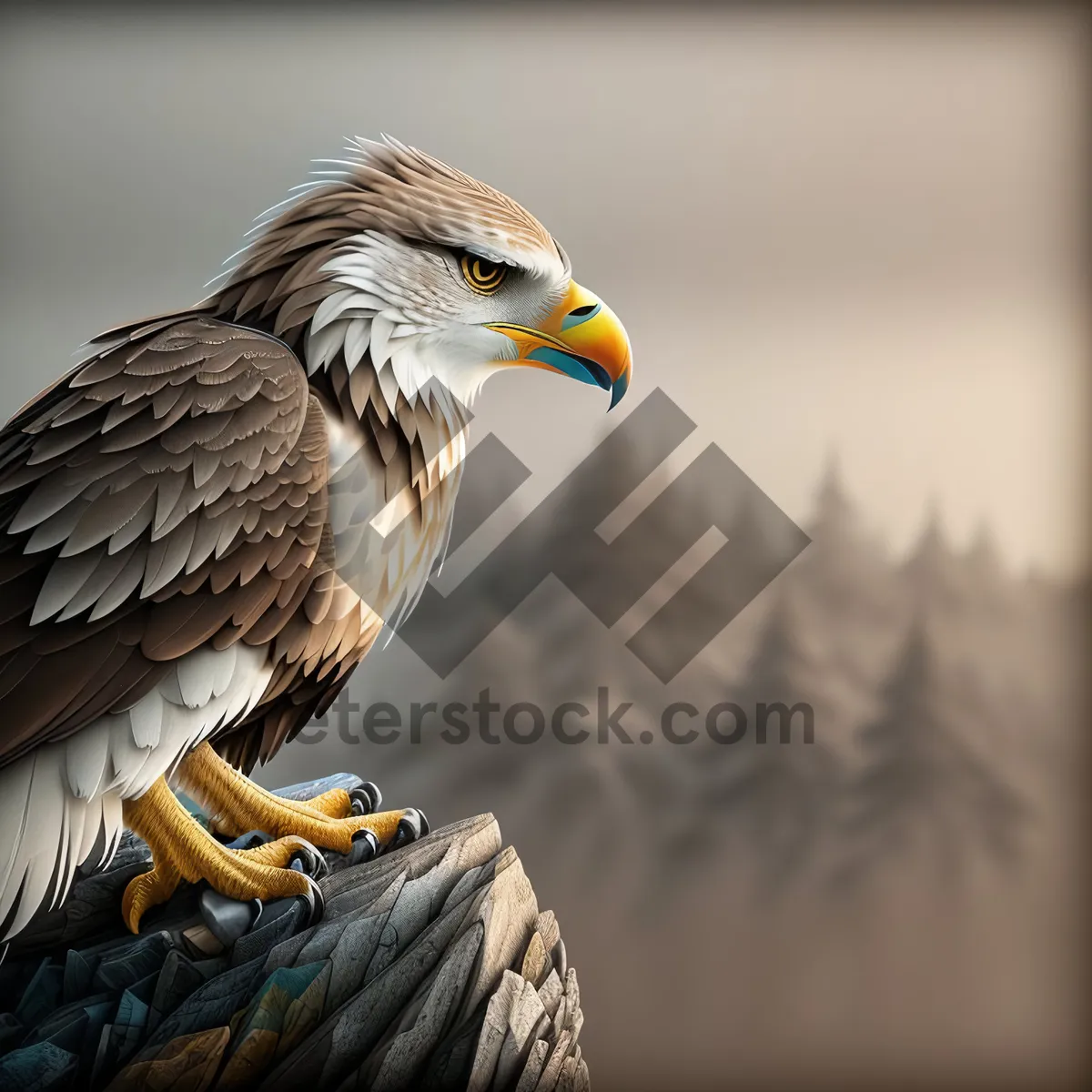 Picture of Bald Eagle Looking Fierce in Yellow Plumage