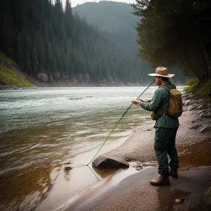 Reel Fishing: Man Paddling with Fishing Gear