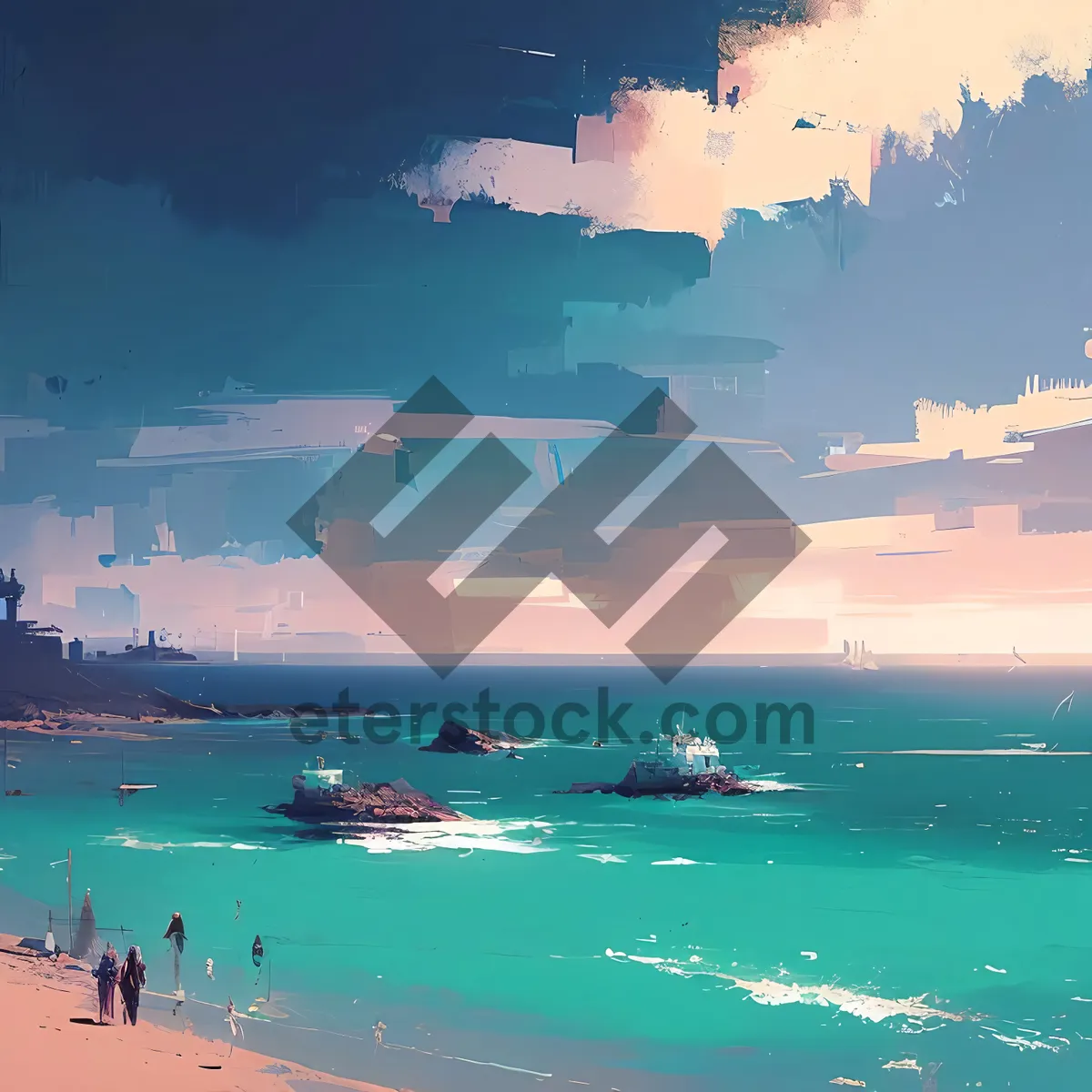 Picture of City skyline with ocean view at sunrise