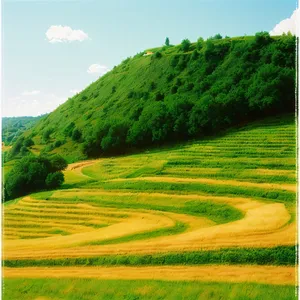 Summertime Serenity: Rice Fields Beneath Blue Skies.