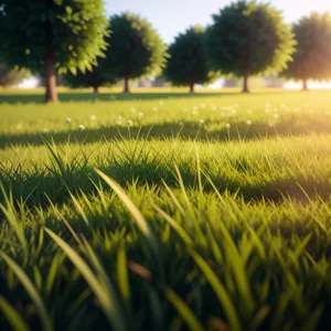 Idyllic Rural Landscape with Sunlit Meadow
