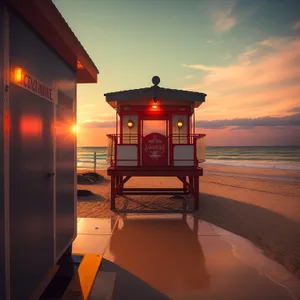 Serene Sunset at Coastal Beacon Tower