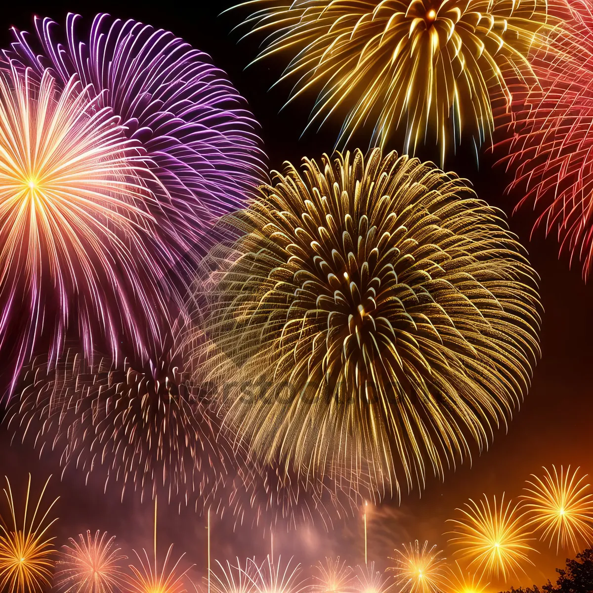 Picture of Vibrant Fireworks Illuminating the Night Sky