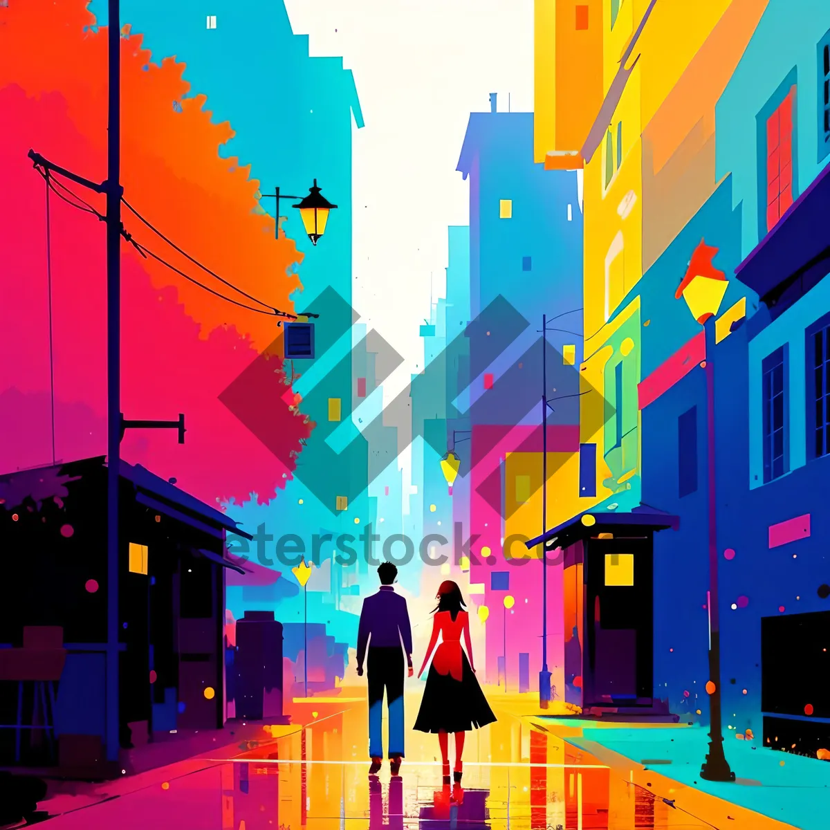 Picture of Vibrant Nighttime City Lights Silhouette