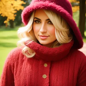 Cheerful Lady in Wool Cardigan, Smiling