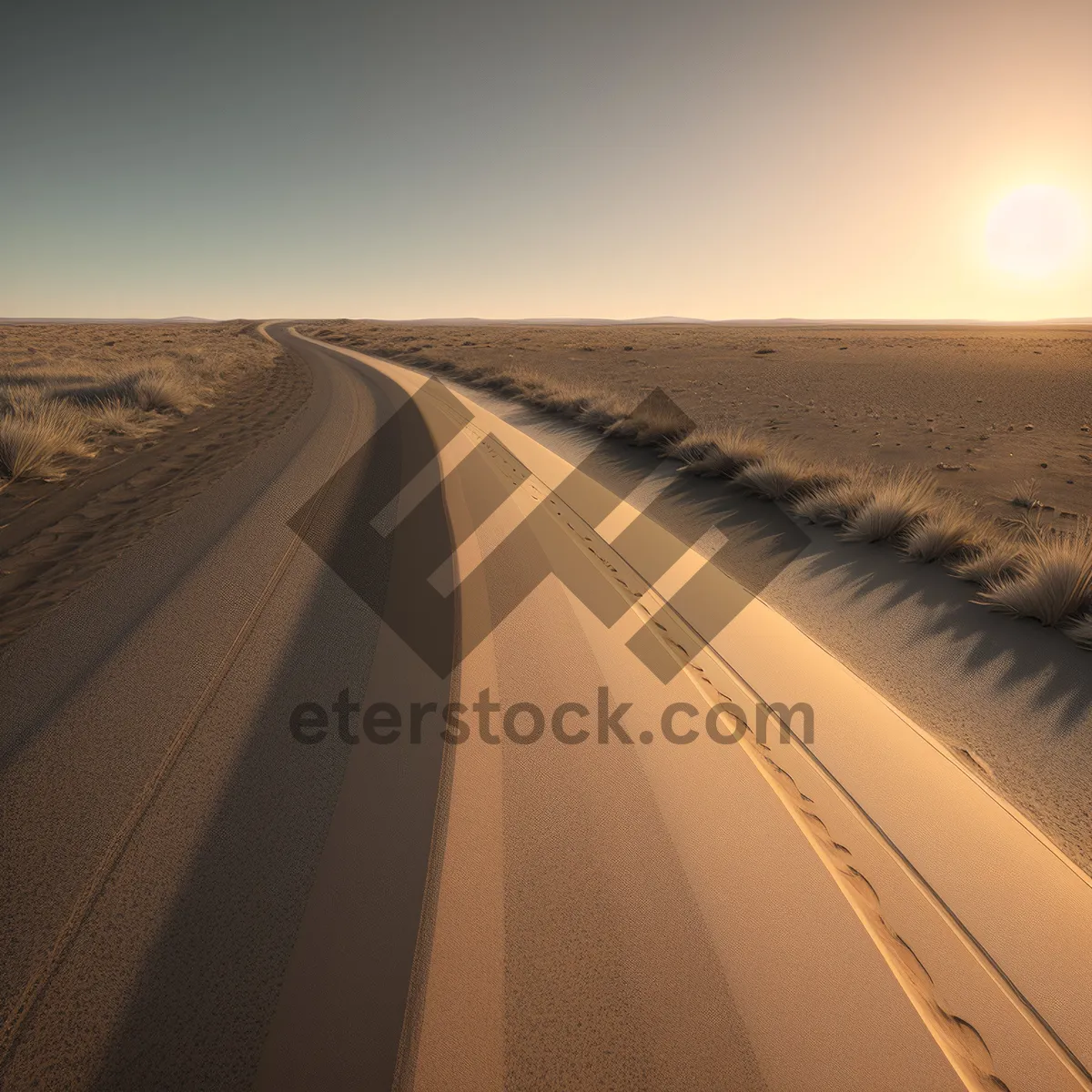 Picture of Scenic Desert Drive on Asphalt Highway under Cloud-Filled Sky