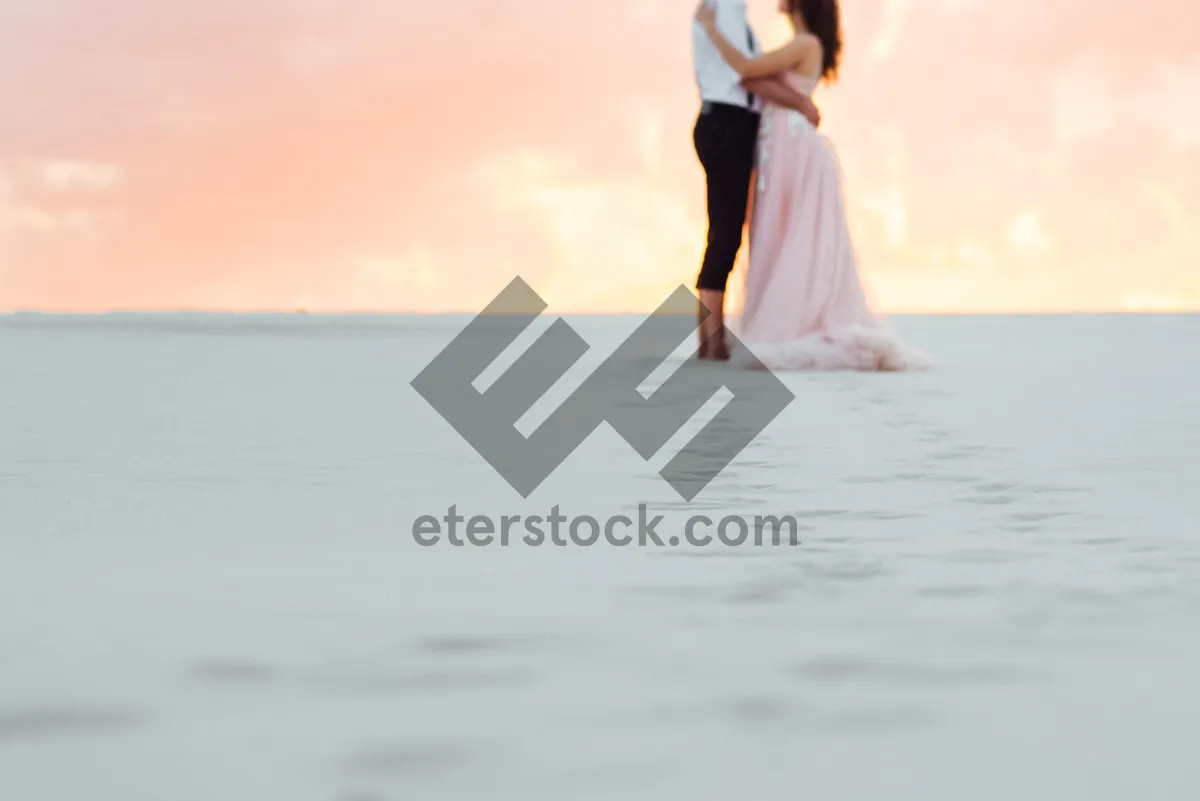 Picture of Happy beach bride in sexy fashion dress