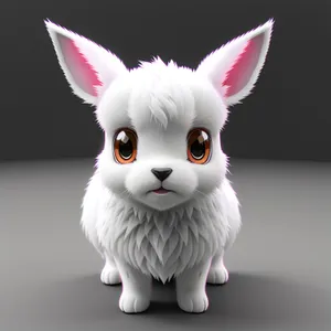 Fluffy White Kitten with Bunny Ears