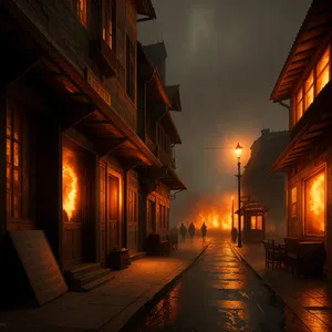 Enchanting Nighttime Streetscape in Historic Town