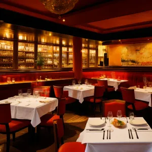 Modern dining restaurant interior design with wooden furniture.