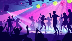 Silhouette of people dancing at a party.