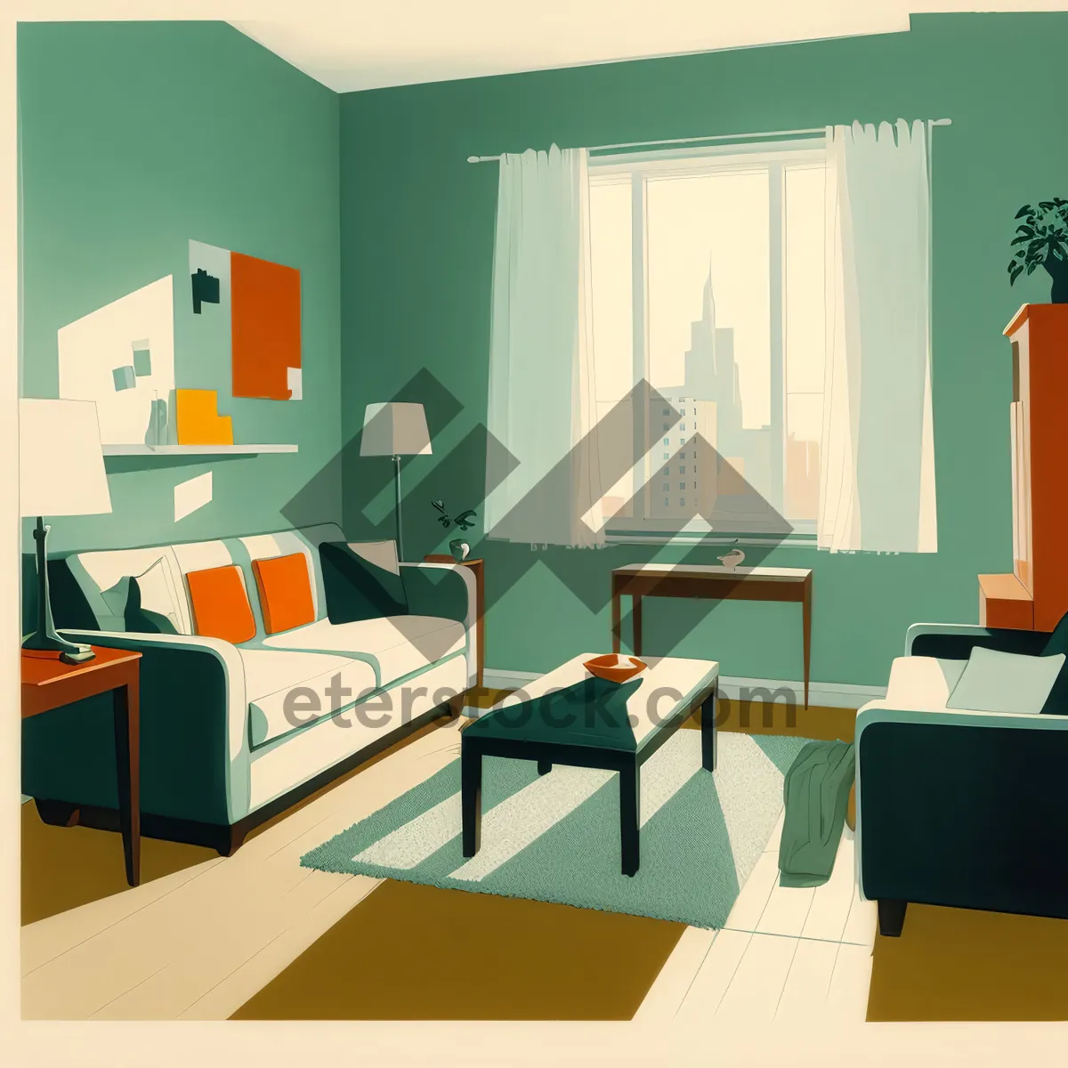 Picture of Modern Luxury Wood Furniture in Contemporary Living Room