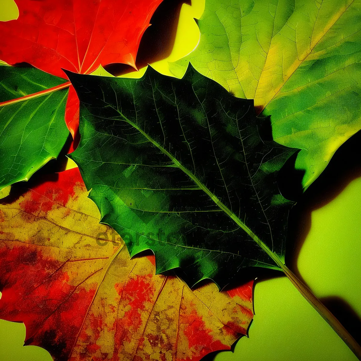 Picture of Autumnal Foliage: Vibrant Orange and Yellow Tree Leaves