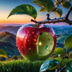 Festive Red Delicious Apple Ornament on Winter Tree