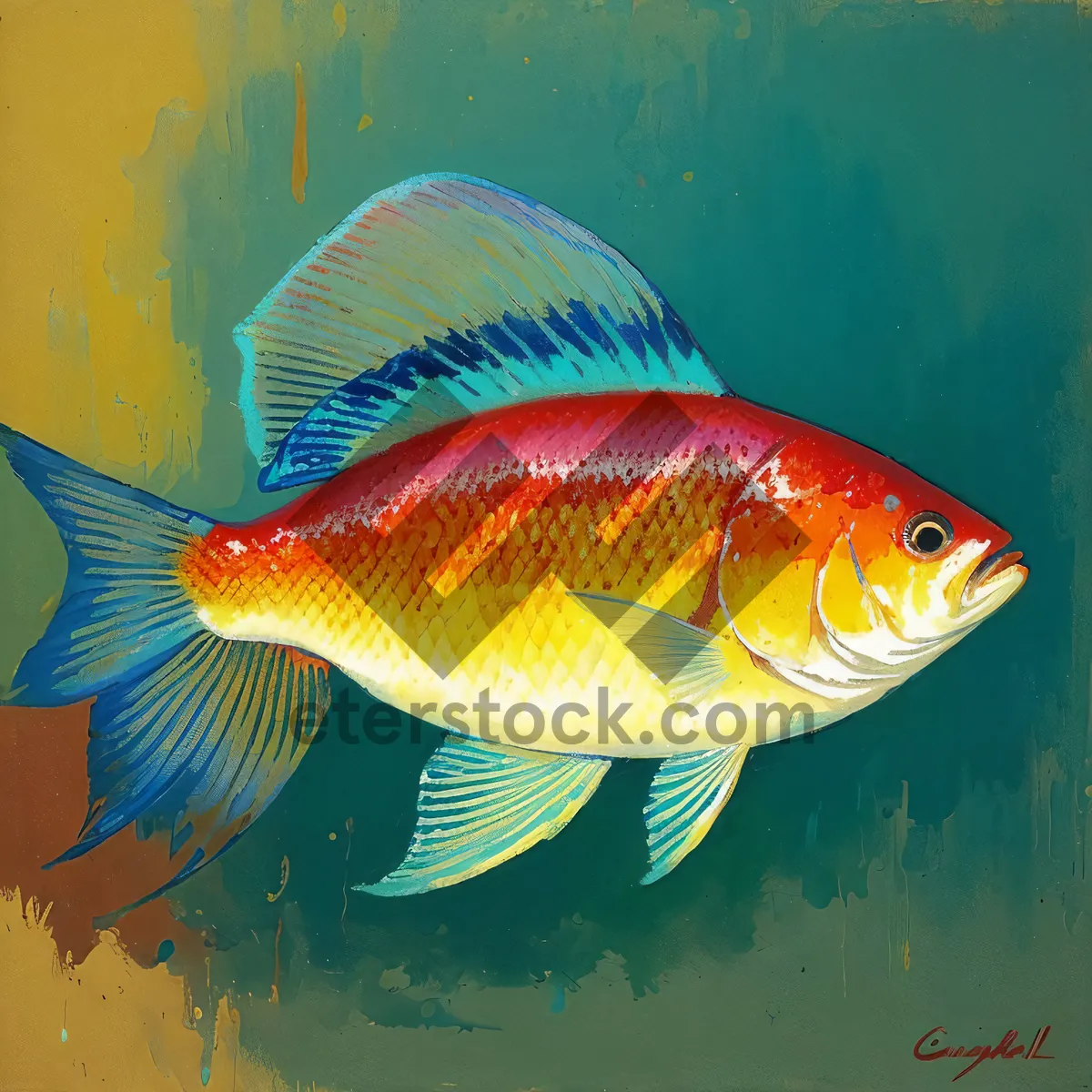 Picture of Golden Snapper Swimming in Aquarium