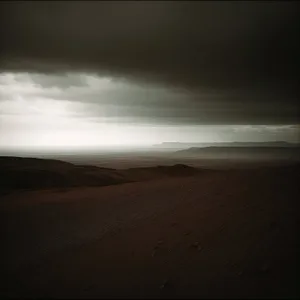 Dune Sunset: Tranquil Desert Road with Winged Sky