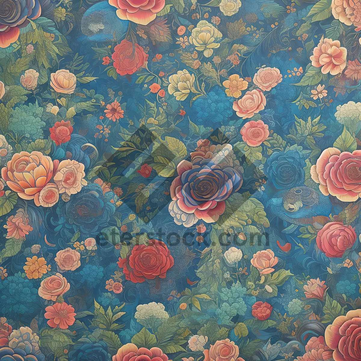 Picture of Retro Floral Vintage Ornament Pattern on Fabric Texture.