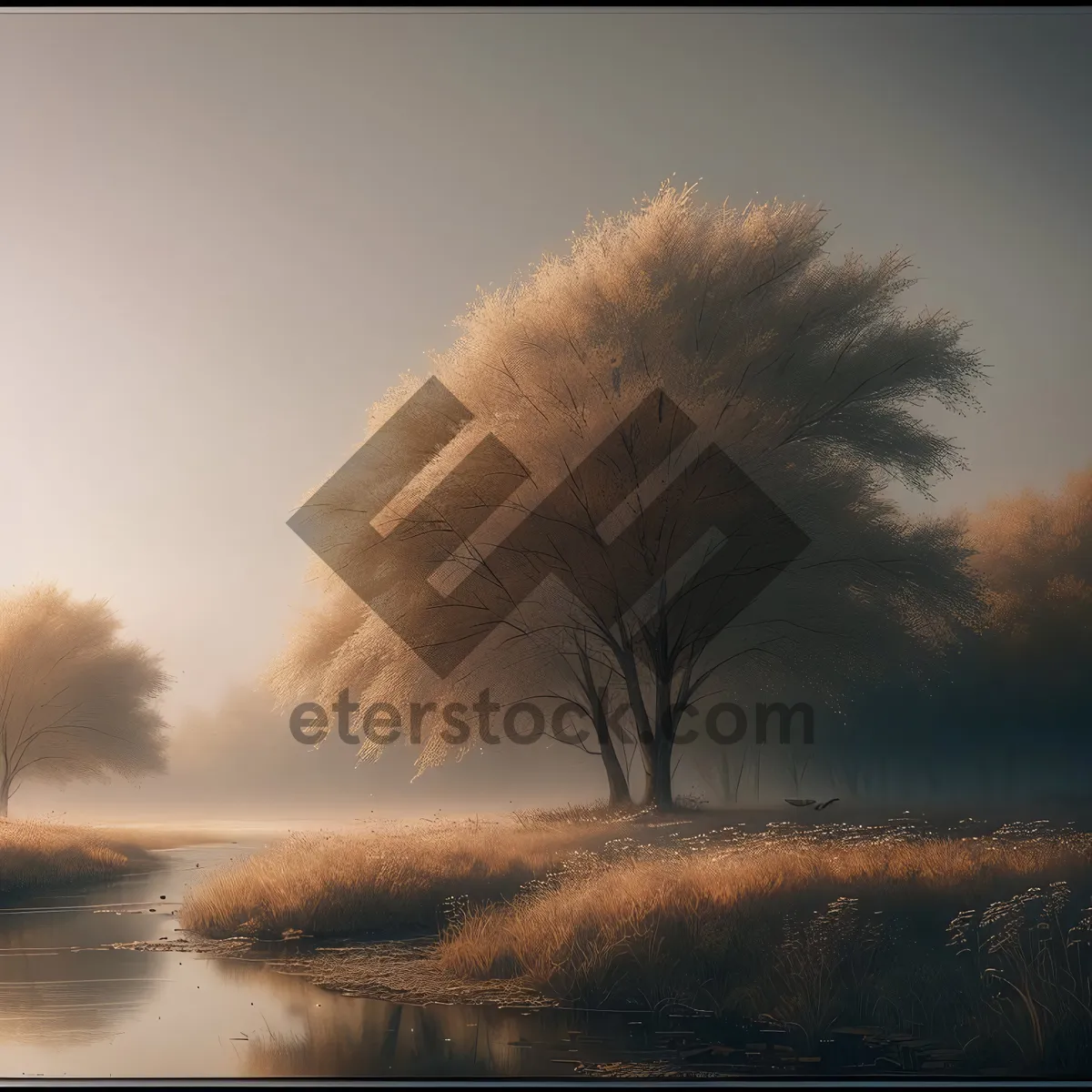 Picture of Golden Sunset Over Serene Countryside Landscape