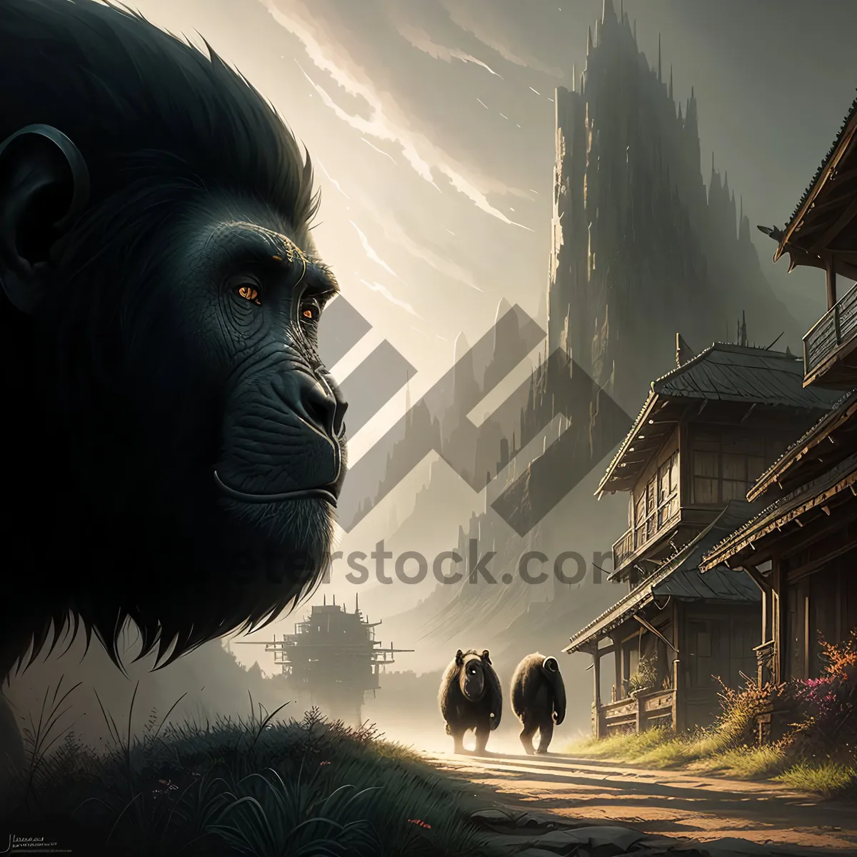 Picture of Primate Portrait: Majestic Ape Gazing Wildly.