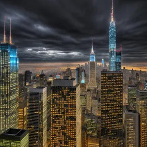 City Lights: Modern Business Tower in Night Skyline