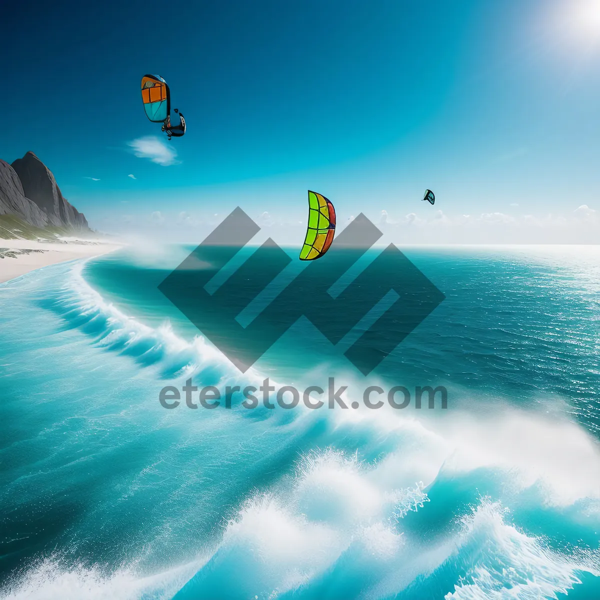 Picture of Tropical beach paradise under sunny sky with clear blue water.