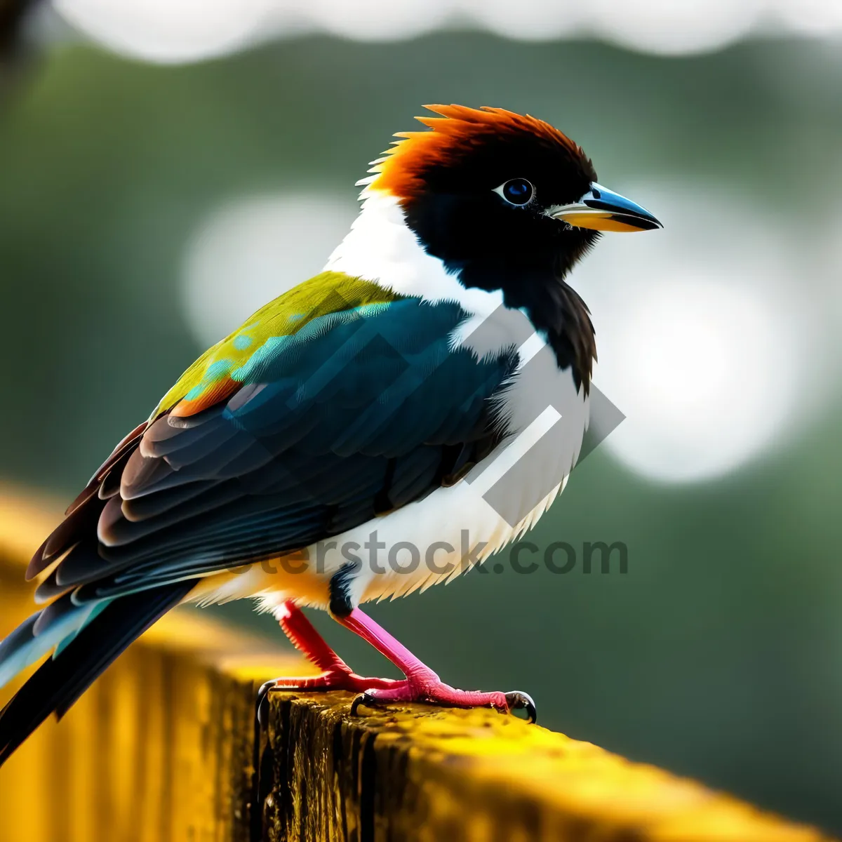 Picture of Wild Starling Bird with Striking Yellow Beak and Feathers