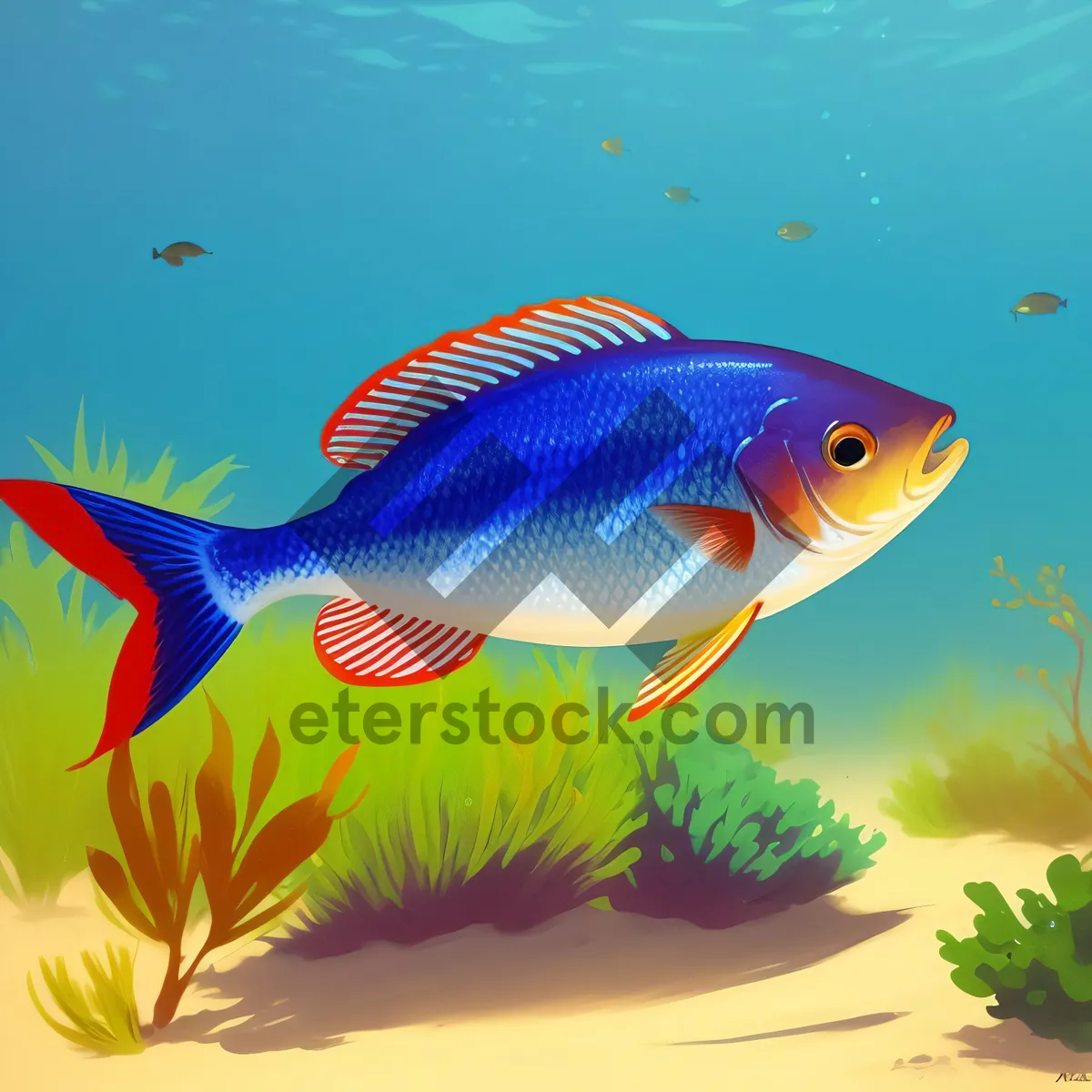 Picture of Goldfish Swimming in Tropical Aquarium