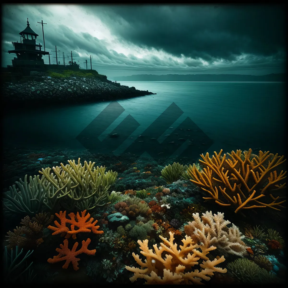 Picture of Vibrant Coral Reef Life Below the Sunlit Waters