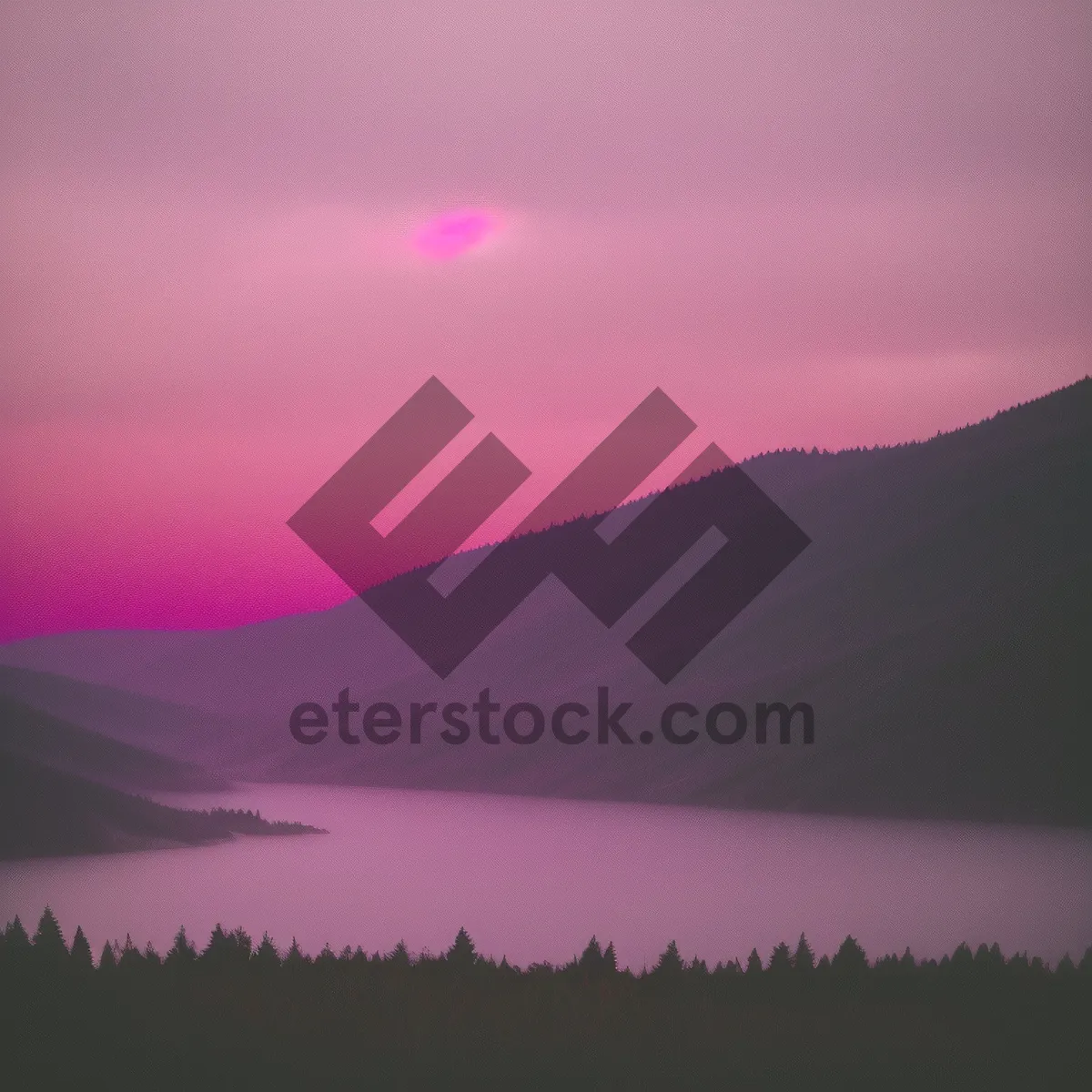 Picture of Lively, Colorful Sunset Casting Its Glow Upon a Grand Mountain Scenery