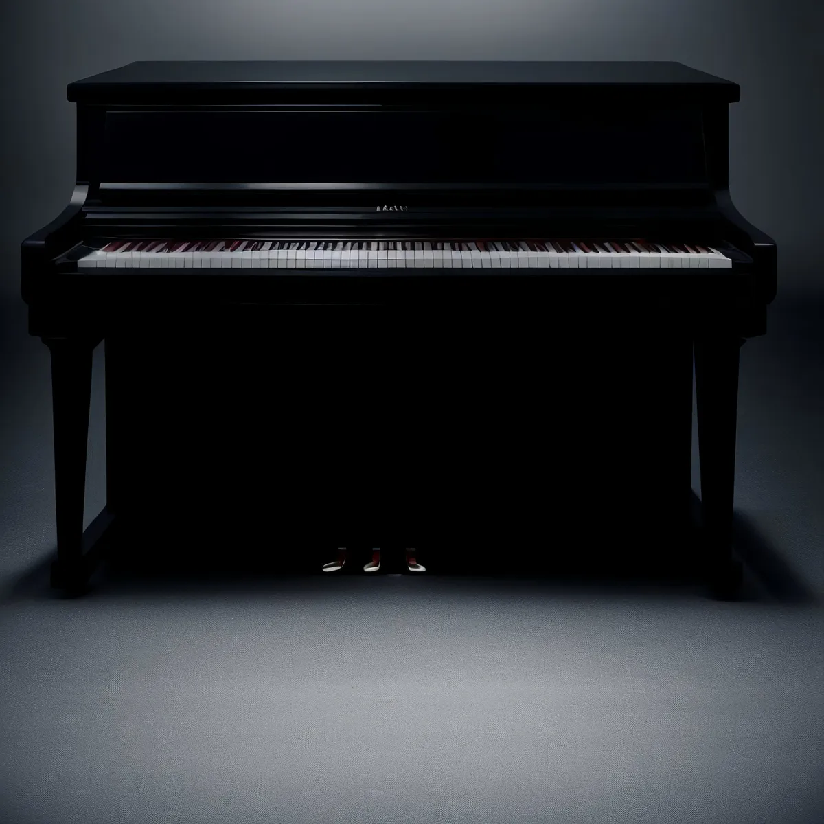 Picture of Black piano music stool with upright keyboard instrument.