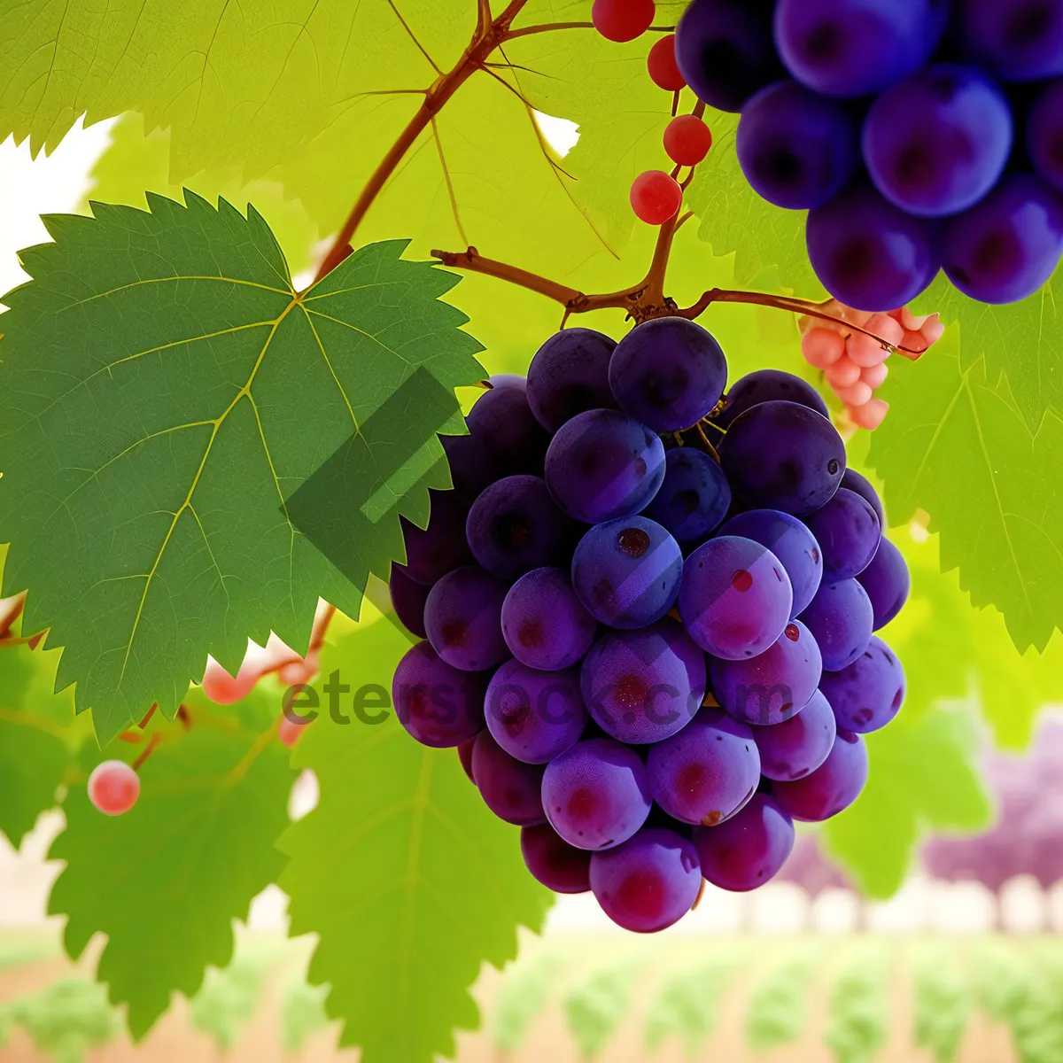 Picture of Juicy Harvest: Ripe Purple Grapes in Vineyard