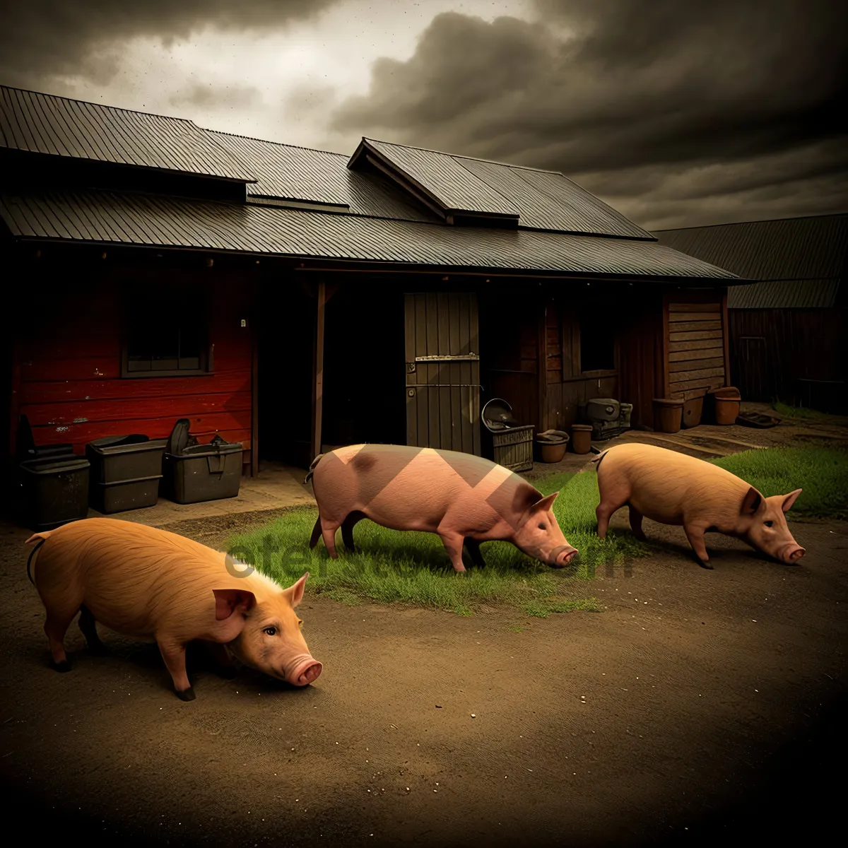 Picture of Pink Piglet on Farm, Cute Livestock Animal