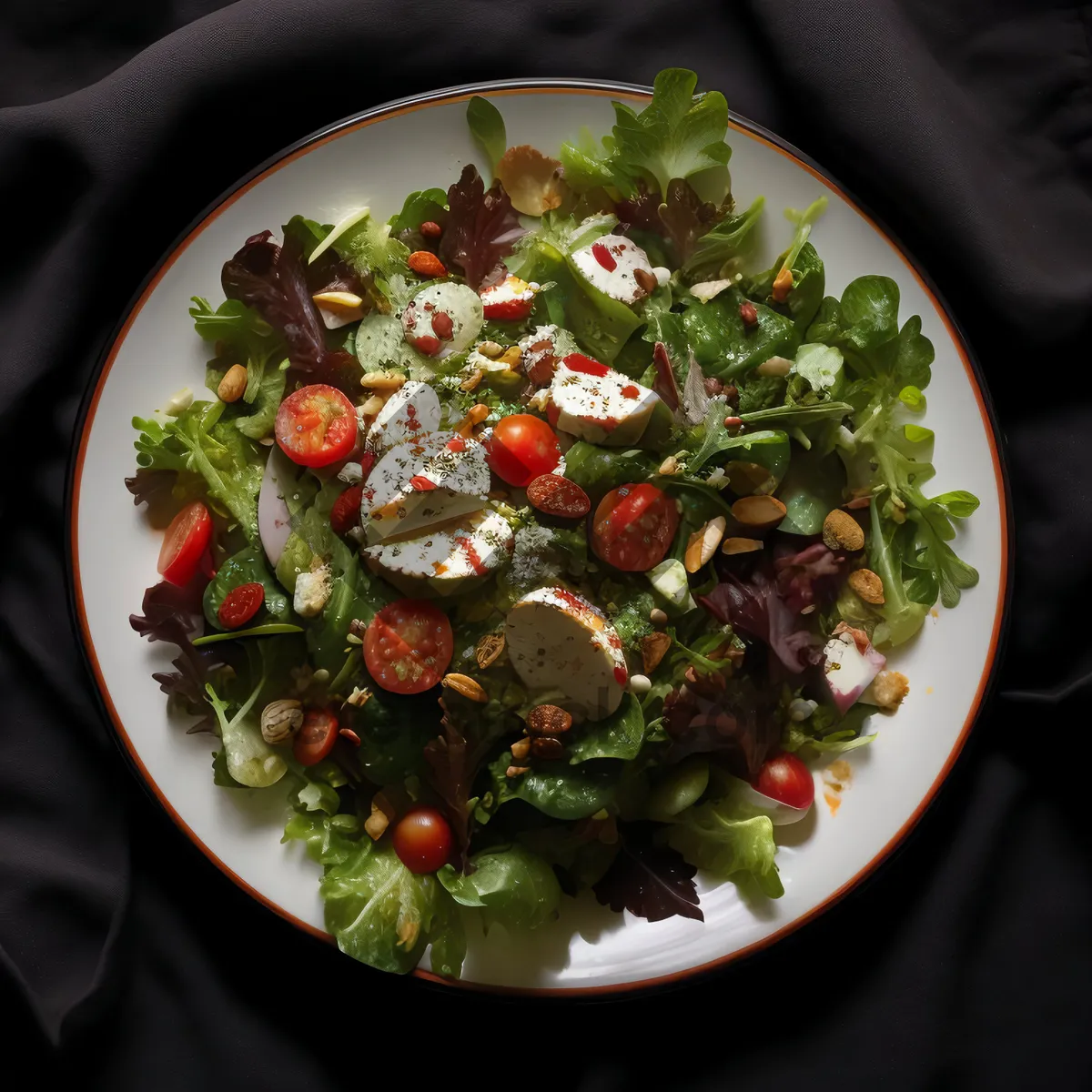 Picture of Fresh vegetable salad with gourmet dressing in bowl